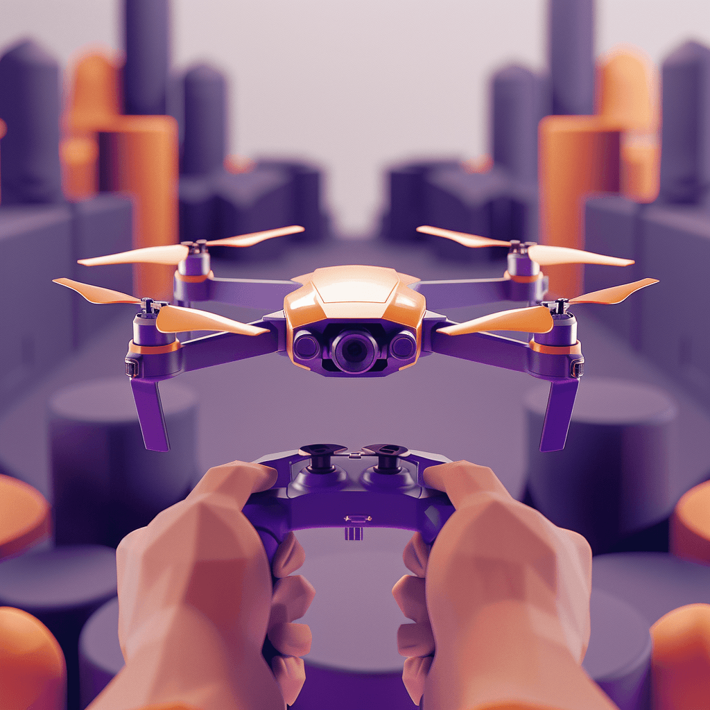 Drone flying above city landscape