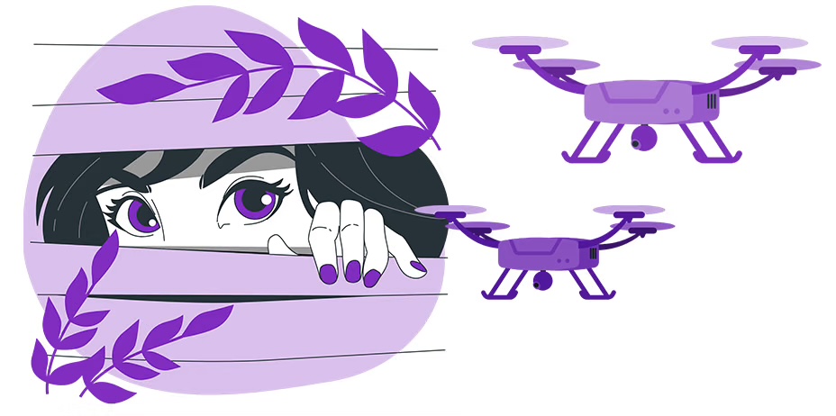 Illustration of what a drone camera can and cannot capture from outside a house