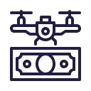 Drone camera, money, and photography equipment representing stock footage income