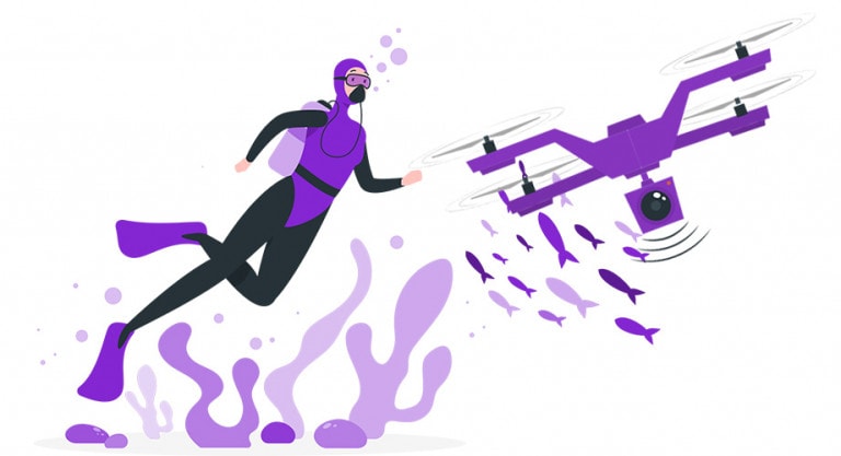 Drone retrieved after crashing into water, showing water damage