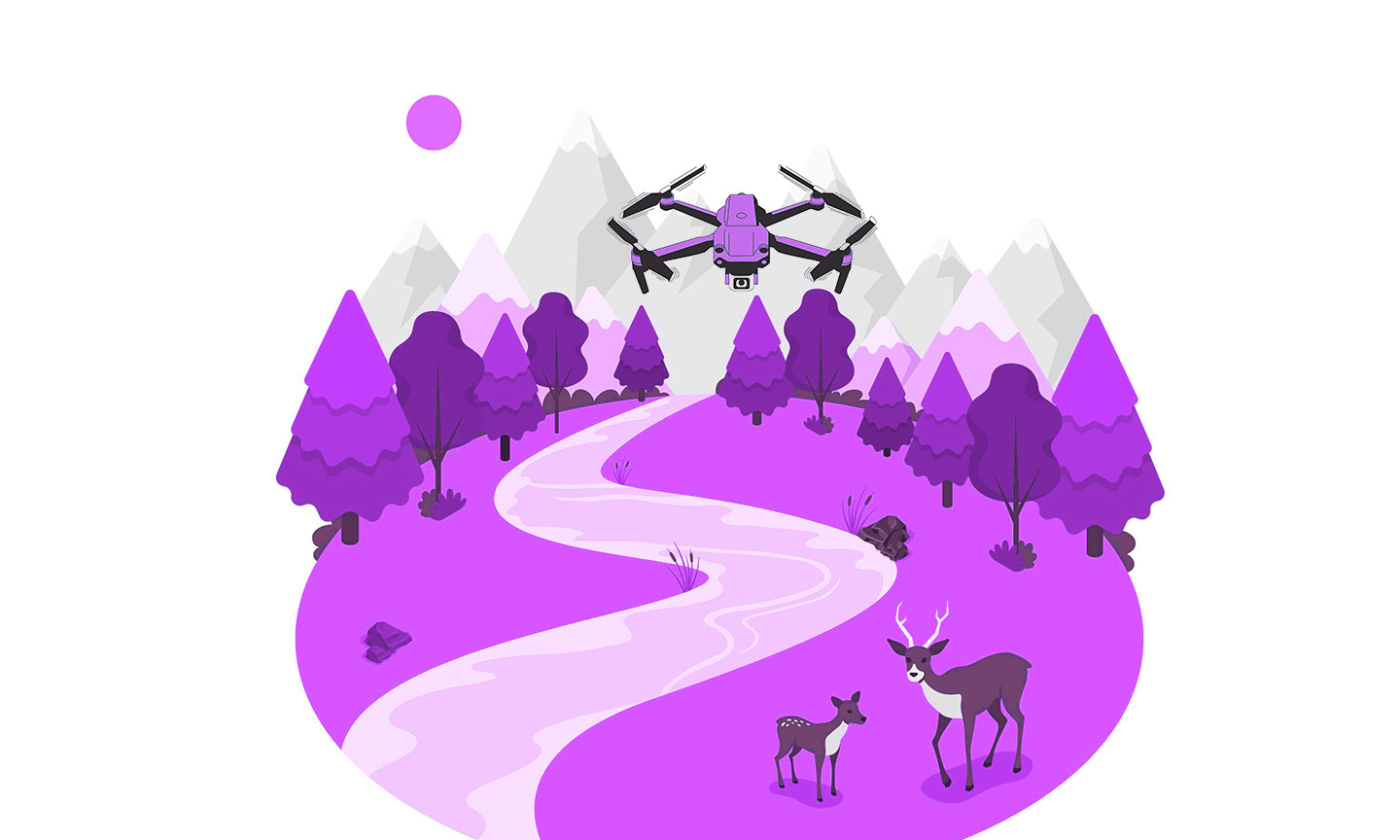 Drone flying in a US national park landscape with mountains and forest