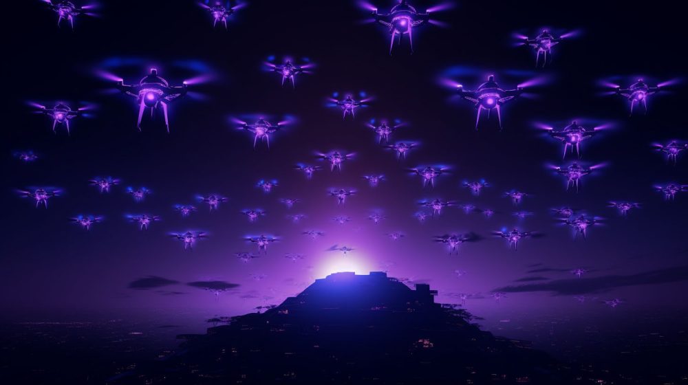 Drone light show formation 50 drones choreographed LED performance