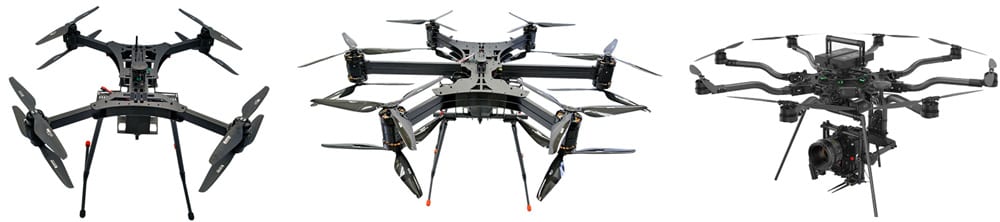 Quadcopter hexacopter and octocopter drone configurations compared