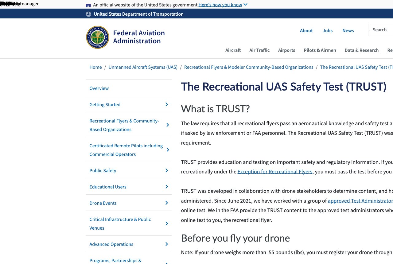 FAA TRUST test page on faa.gov