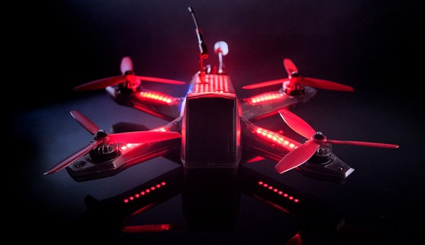 DRL racing drone at high speed during a competitive race event