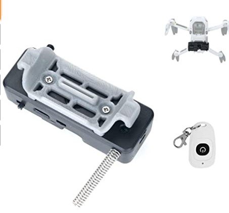 Fishing drone bait delivery system showing payload attachment mechanism